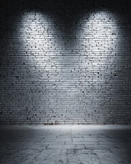 Dimly lit brick wall with stone floor for urban background design