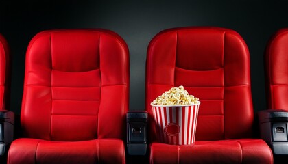 two red cinema seats popcorn
