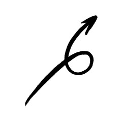 Hand-drawn black arrow symbol with a loop, isolated on white background