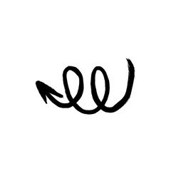 Hand-drawn spiral arrow pointing left on white background