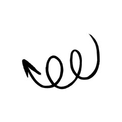 Hand-drawn spiral arrow pointing left on white background, vector graphic