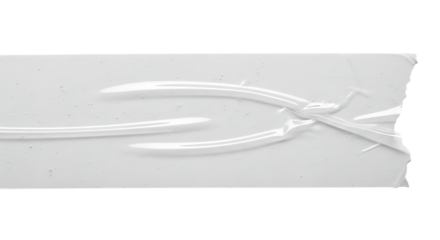 A closeup shot captures the texture and detail of clear tape adhered to a white surface, showcasing its wrinkled and slightly translucent appearance, isolated on transparent background the tape reflec