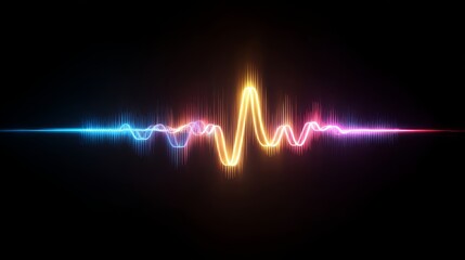 Colorful neon sound wave on black background with vibrant light effects