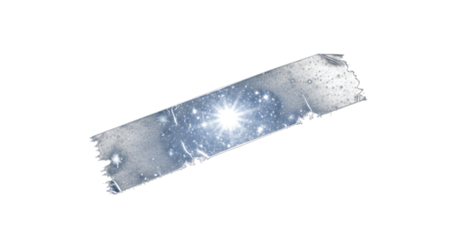 A piece of silver duct tape with a bright light shining through it, isolated on transparent background the tape is slightly torn and has a rough texture, giving it a worn and used appearance