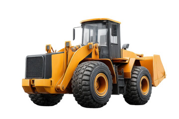 Large yellow construction bulldozer on black background, cut out