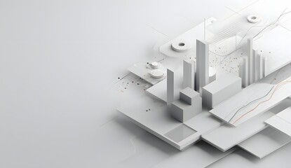 Dynamic abstract data visualization featuring black and white bar graphs and flowing lines against a blurred modern background