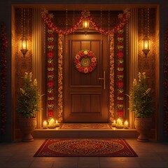 Warm Diwali Home Entrance Decor