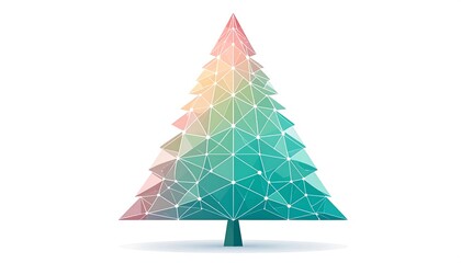A vibrant, colorful Christmas tree design, constructed from interconnected, multicolored polygons, creating a visually striking and modern graphic.