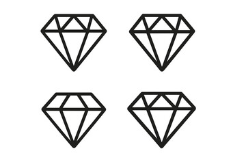 Modern minimalist diamond logo icon collection, geometric gem illustrations, vector cartoon style, transparent background, ordered set, luxury jewelry symbols, elegant design elements