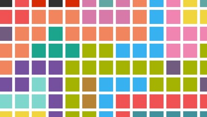 Abstract seamless background of colorful square blocks arranged in a clean grid with white spacing, creating a modern, playful, and vibrant geometric pattern.