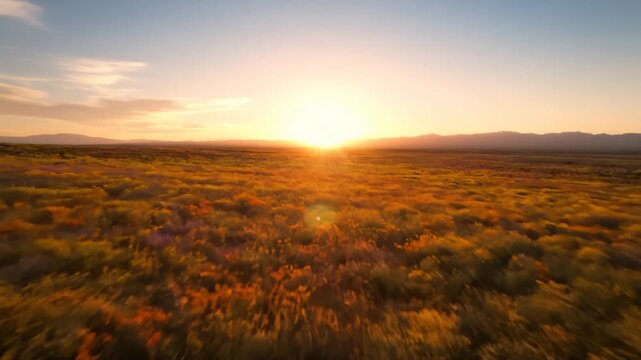 Desert super bloom with sunrise light