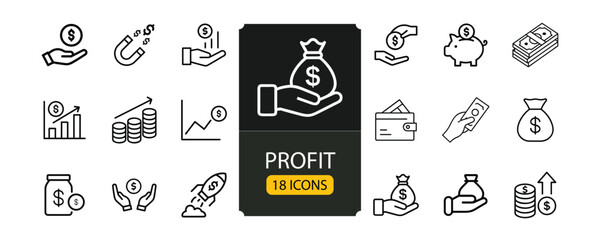 Financial Profit Web Icons in Line Style, Business and Finance Vector Set