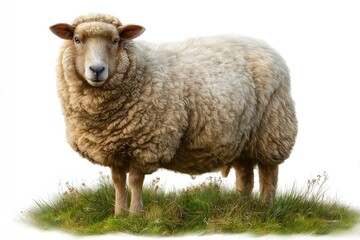 Sheep with transparent background on grass animal farm