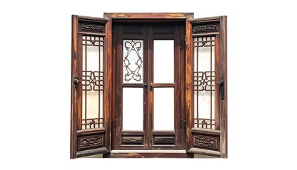 Obraz premium Ornate Vintage Wooden Window with Intricate Carvings