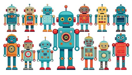 Retro Robots Collection of Colorful Mechanical Friends