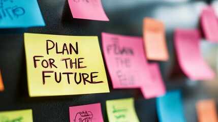 Colorful sticky notes with motivational message on a blackboard