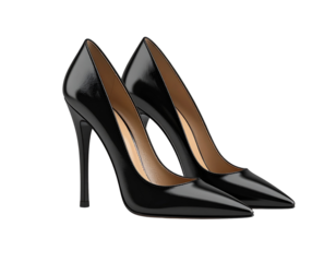  3D Black High Heels with Stiletto Heel, Isolated on Transparent Background PNG