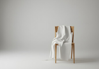Wooden chair with white cloth against a soft neutral background