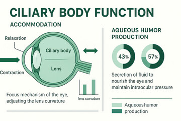 Diagram illustrating the function of the ciliary body in the eye.