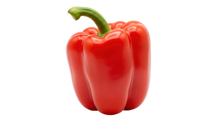 Isolated bell pepper stands tall, a vibrant red with a fresh green stem, ready for a recipe