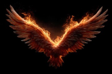 Fiery Phoenix Wings. A stunning representation of a phoenix with flames and feathers.