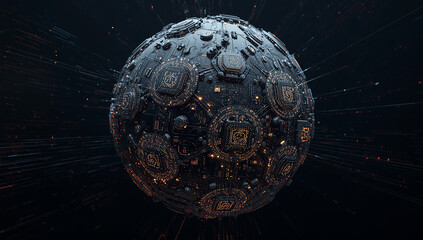 Abstract Futuristic Orb Covered in Circuitry and Microchips