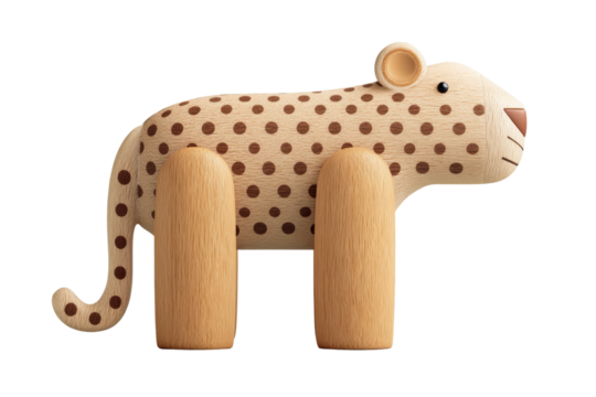 Cute wooden leopard with polka dot pattern and minimalist design, cut out