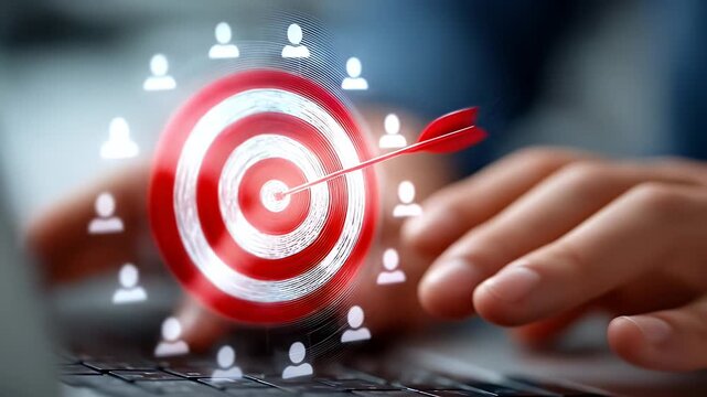 Targeting The Audience Red Dartboard Hologram Over Keyboard
