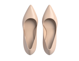 3D Nude Beige High Heel Pumps Top View, Isolated on Transparent Background PNG