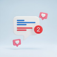Chat bubble with notification count and heart icons, symbolizing social media interaction and engagement