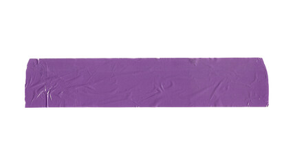 Adhesive purple aged ribbon. Torn sticky ripped tape. Wrinkled adhesive tape piece.