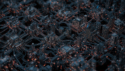 Close-up of a Futuristic Microchip on a Circuit Board with Glowing Lines