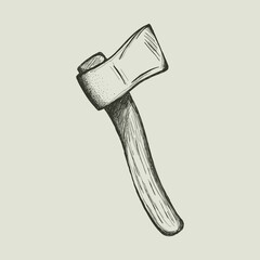 Vintage vector illustration of an axe. Hand drawn sketch of lumberjack tool or horror weapon for halloween. Retro monochrome hatchet icon. Gothic survival or carpentry symbol isolated.