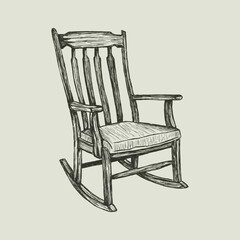 Gothic vector illustration of a rocking chair. Hand drawn vintage sketch for horror or southern gothic design. Macabre antique furniture icon. Creepy farmhouse or country interior element isolated.