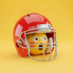 Emoji wearing a red american football helmet with a surprised expression on a yellow background