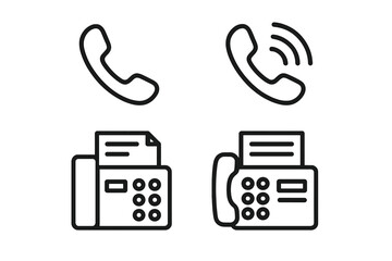 Phone and fax icon set with editable stroke, vector cartoon style, suitable for web, books, cards, and apps design, transparent background, communication technology symbols