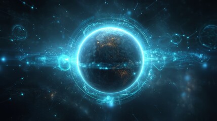 Obraz premium Futuristic glowing earth in cosmic space with digital connections