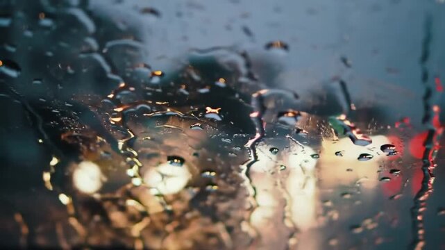 rain drops on front car window seen from inside