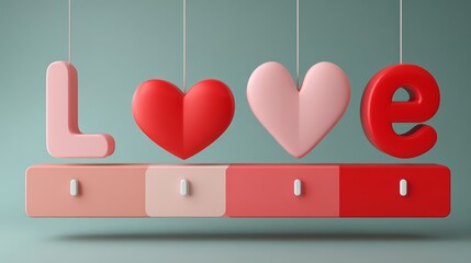 Floating heart-shaped letters spelling love on gradient background
