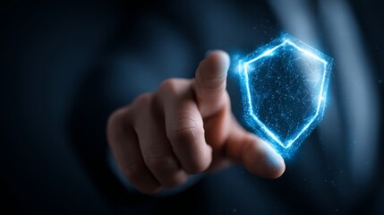 Futuristic digital security interface with glowing shield hologram