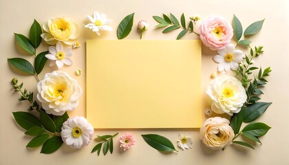 Pastel floral frame on light background