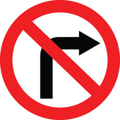 Road sign right turn is prohibited. Do not turn right road sign. No right turn icon. flat style.