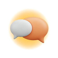 Two speech bubbles, one white and one orange, overlapping with a soft yellow glow