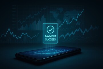 Successful Mobile Payment Confirmation Hologram Over Smartphone.