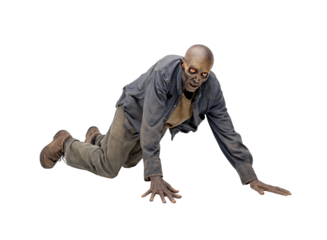 Terrifying Zombie Crawling Forward with Glowing Eyes isolated on a transparent background