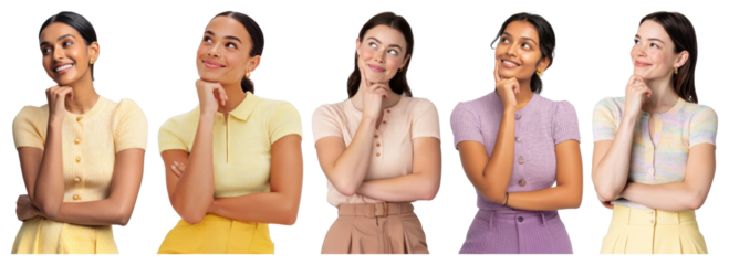 Diverse women pondering thoughts