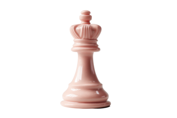 Smooth pink chess king piece against black background, cut out
