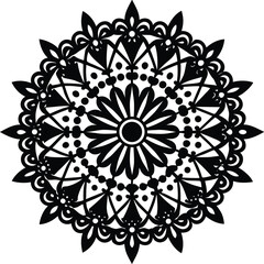 Vintage lace round ornament with a detailed floral pattern and snowflake design, a beautiful decorative vector illustration