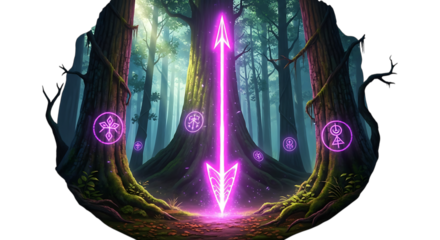 A mystical portal in a lush forest, bathed in ethereal light, beckons adventurers to a realm of magic and wonder, where ancient trees whisper secrets and glowing symbols shimmer with untold power, iso