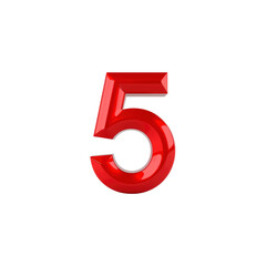 Fototapeta premium Shiny Red 3D Number Five on Transparent Background